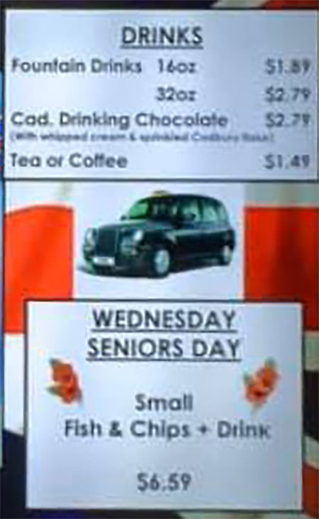 Little Taste Of Britain menu - drinks, seniors