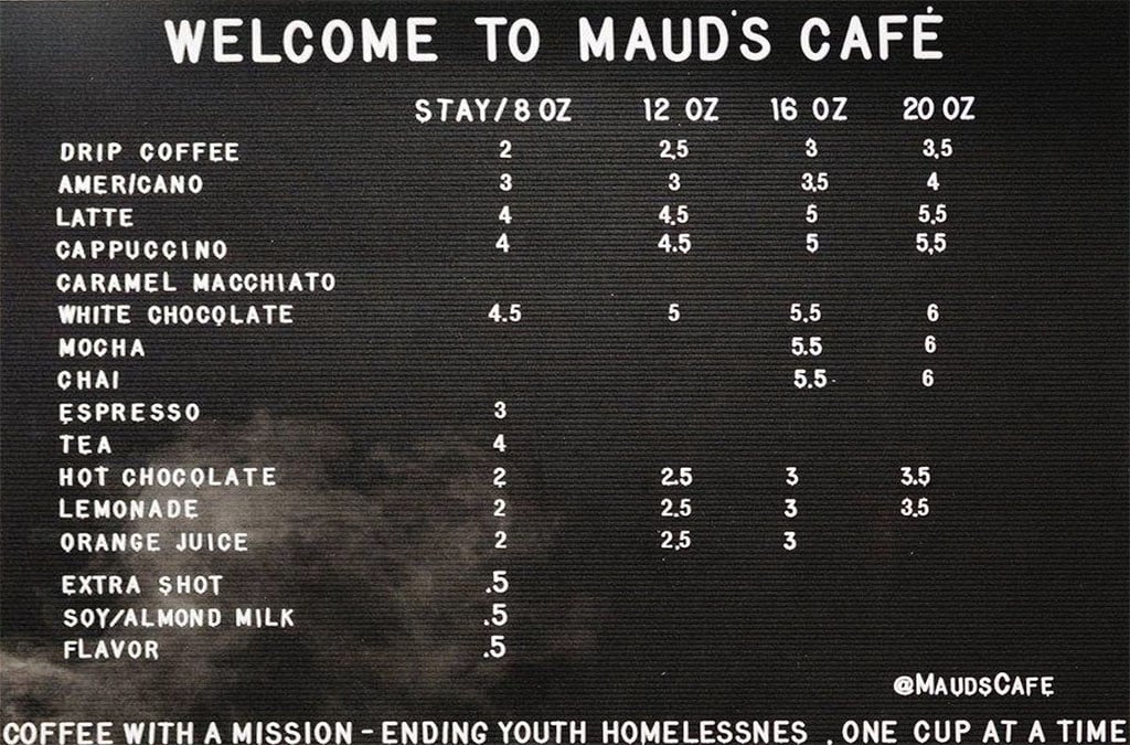 Maud's Cafe menu - coffee
