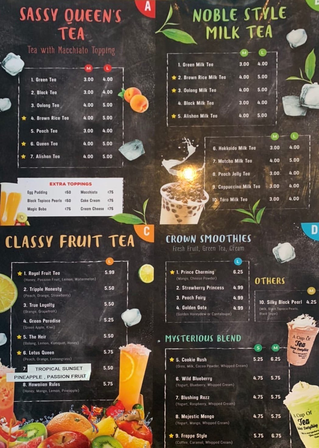 Queen Tea menu - tea