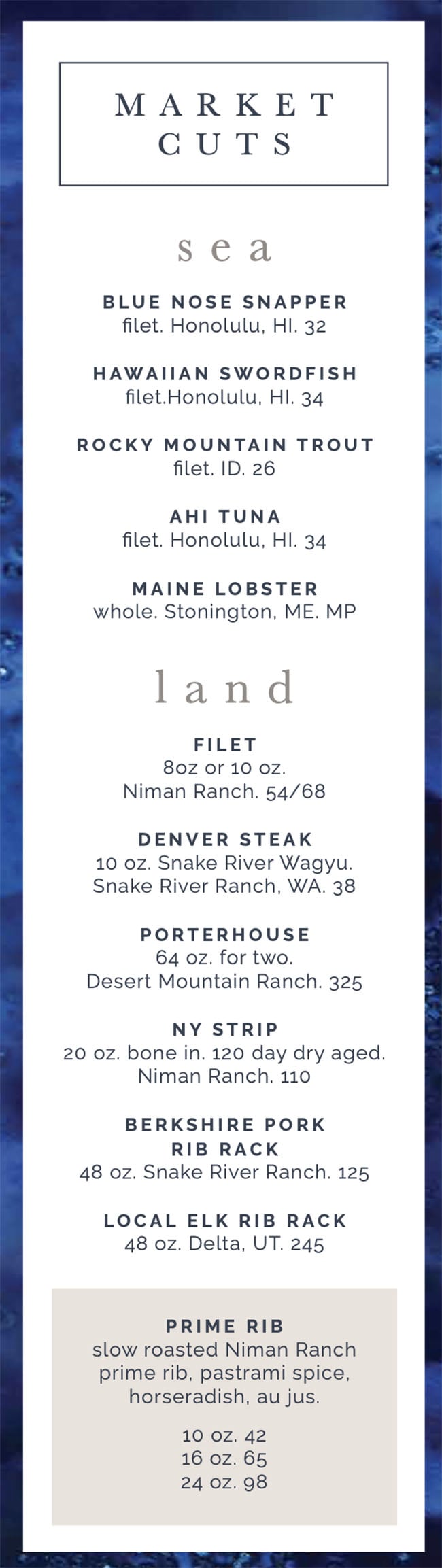 RIME Seafood And Steak menu - seafood, steaks