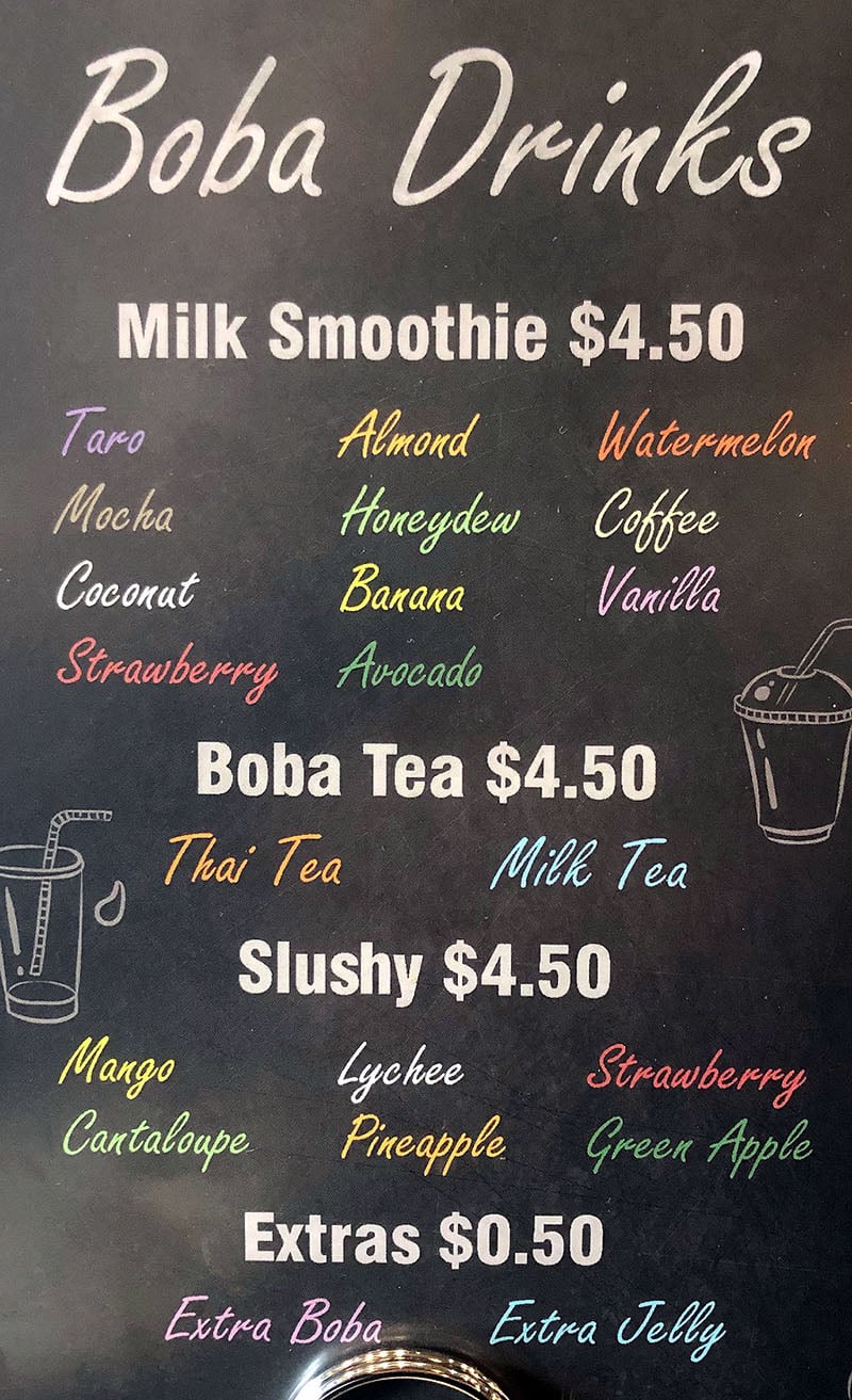 Ramen Legend menu - boba drinks