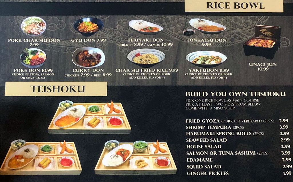 Ramen Legend menu - rice bowl, teishoku