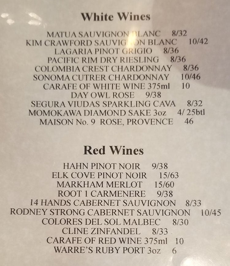 Localz Bistro 2022 menu - wine