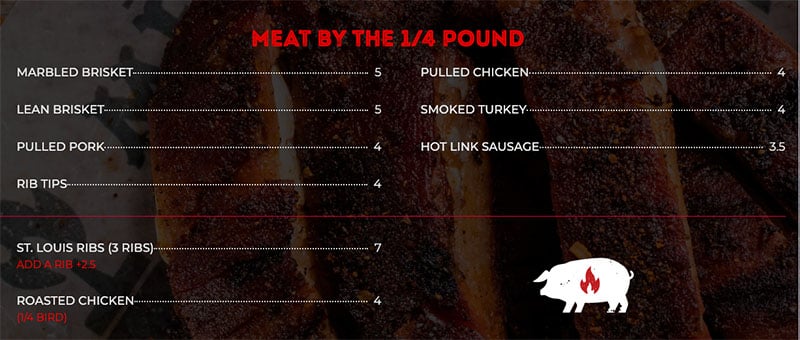 Real Famous BBQ menu - meat by the quarter pound