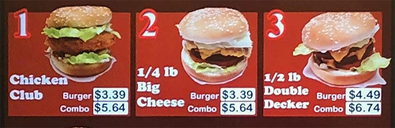 Chuck's Burger menu