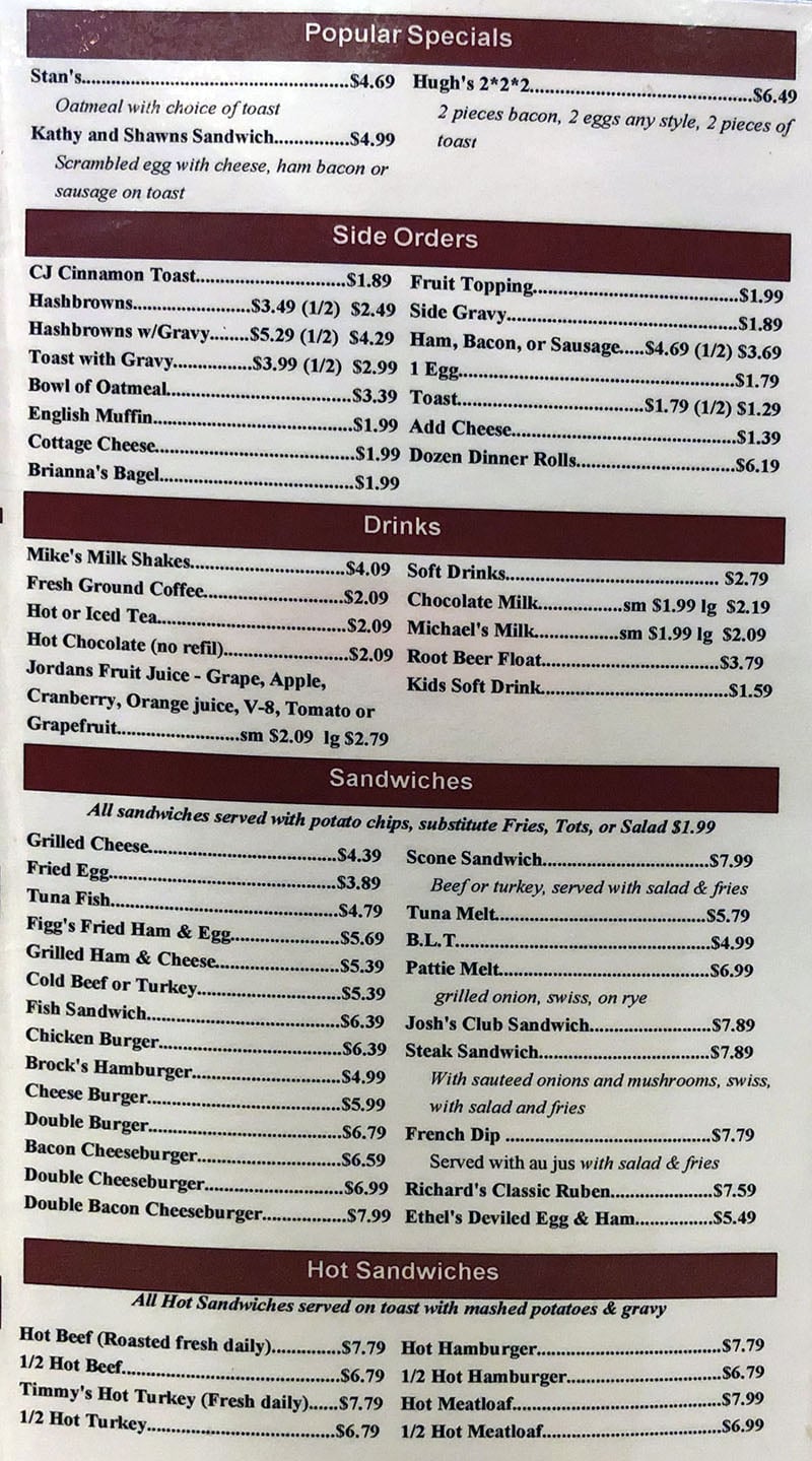 Granny Annie's Family Restaurant menu - specials, sides, drinks, sandwiches
