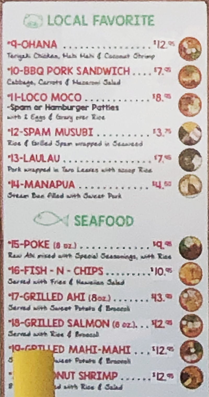 Moki's Hawaiian Grill menu - local favorites, seafood