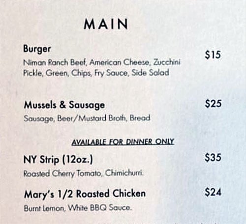 Nomad East menu - mains