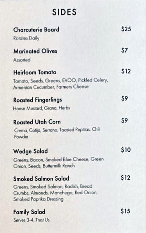 Nomad East menu - sides