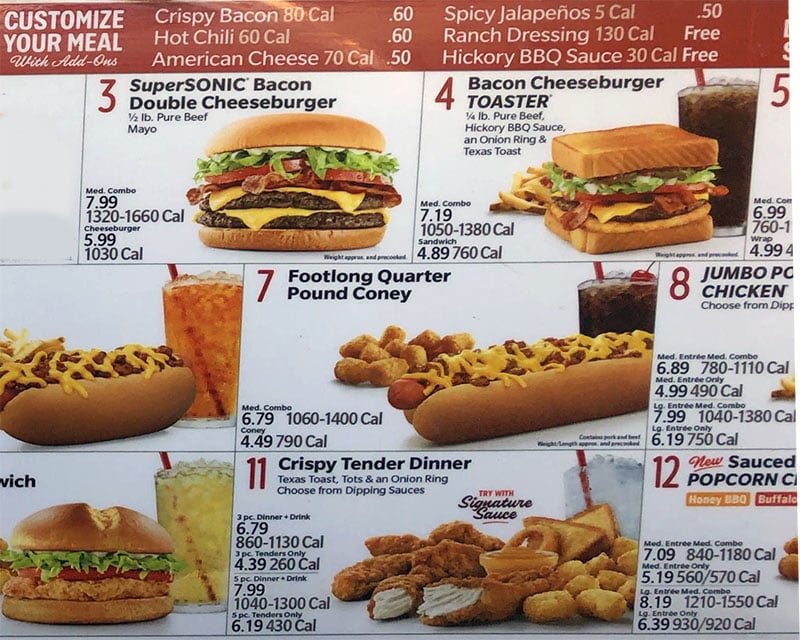 Sonic Drive-In, Menu