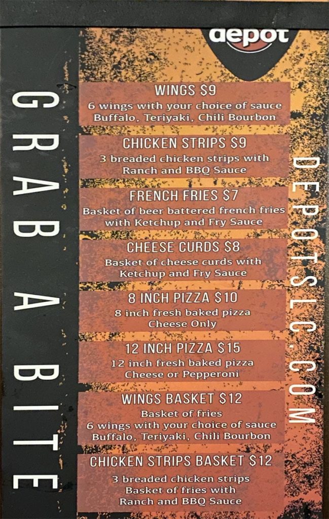 The Depot food menu