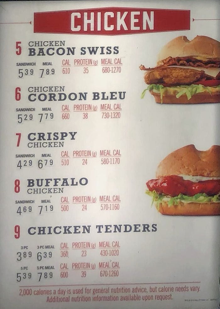 Arby's menu - chicken