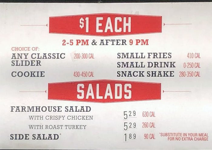 Arby's menu - dollar items, salads