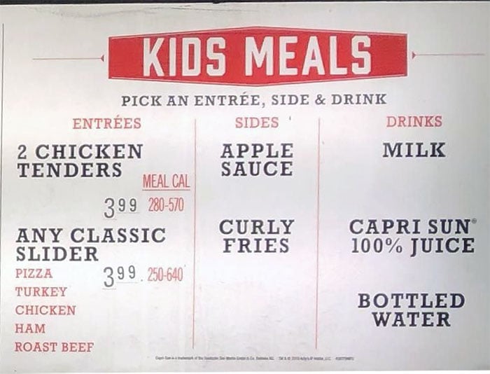 Arby's menu - kids meals