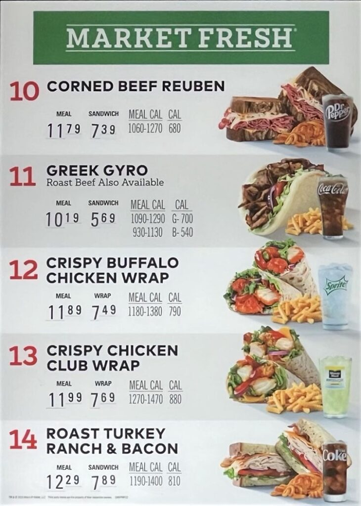 Arby's menu - market fresh