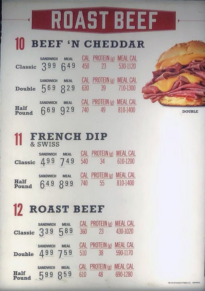 Arby's menu - roast beef