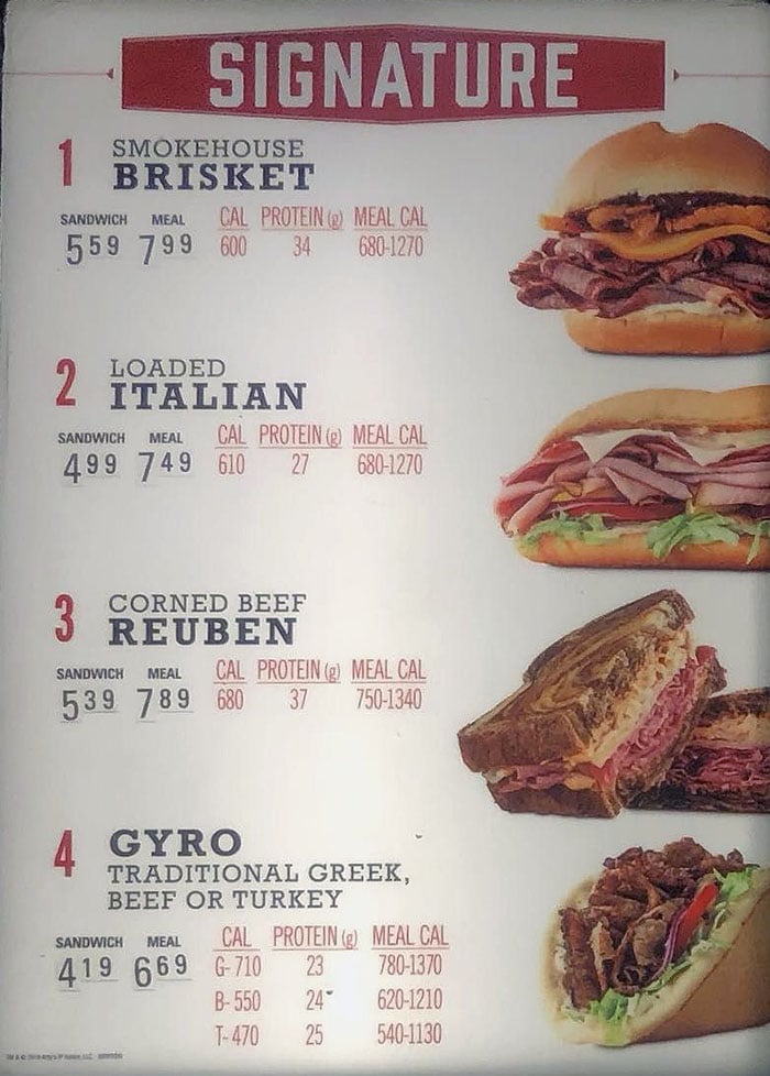 arbys menu with prices