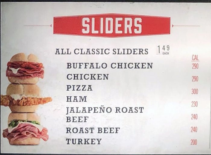 Arby's menu - sliders