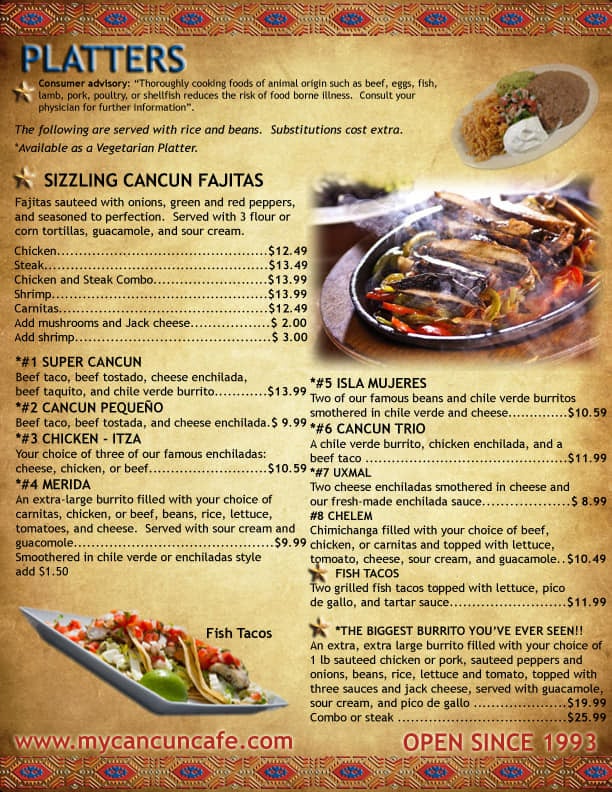 Cancun Cafe menu - platters