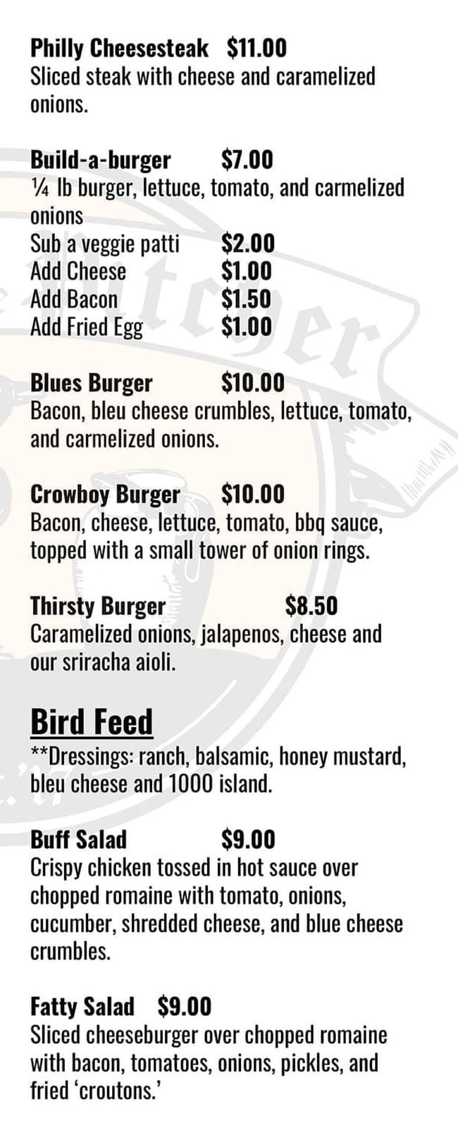 Crow And The Pitcher curbside menu - page two