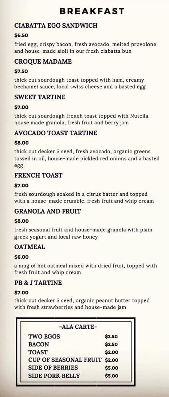 Crumb Brothers Bakery menu - breakfast