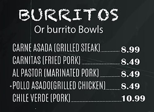 El Paisa Grill menu - burritos