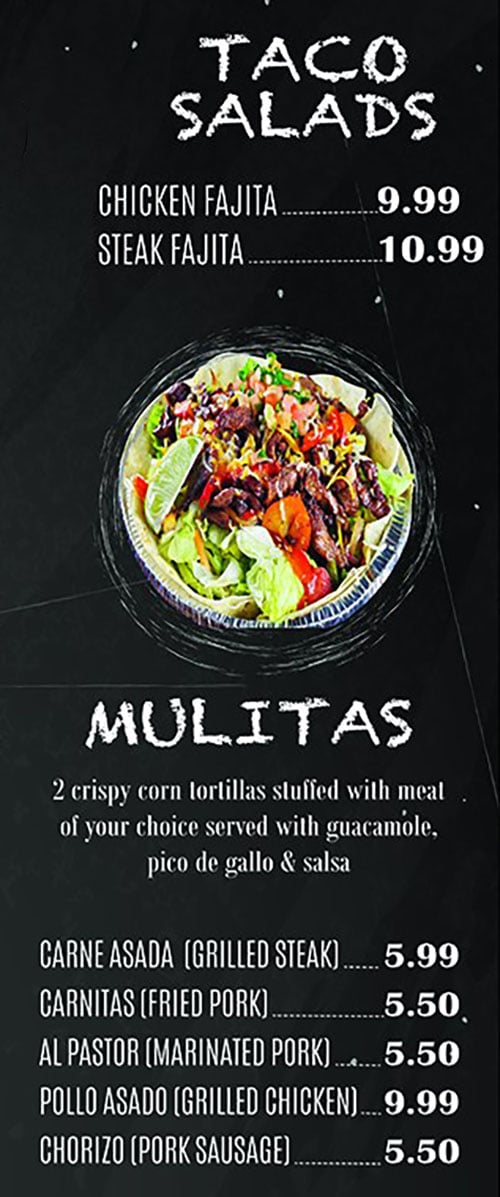 El Paisa Grill menu - taco salads, mulitas