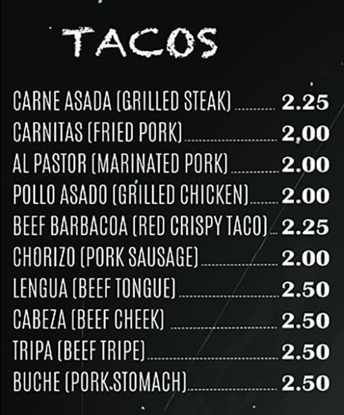 El Paisa Grill menu - tacos