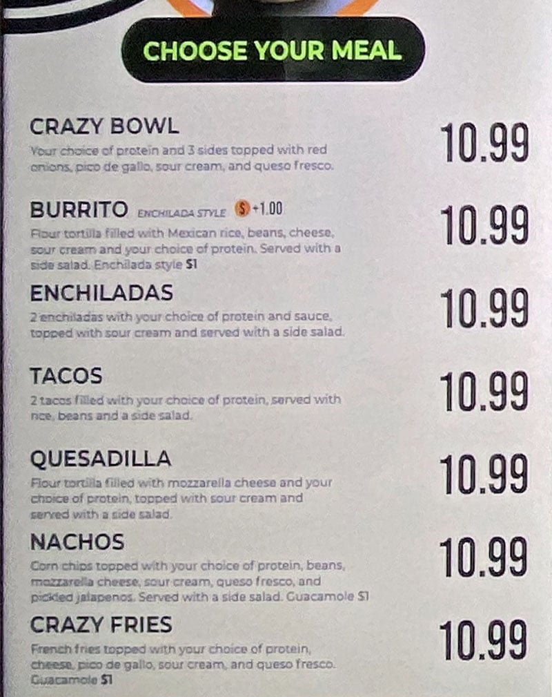 Gallo Loco menu - choose your meal