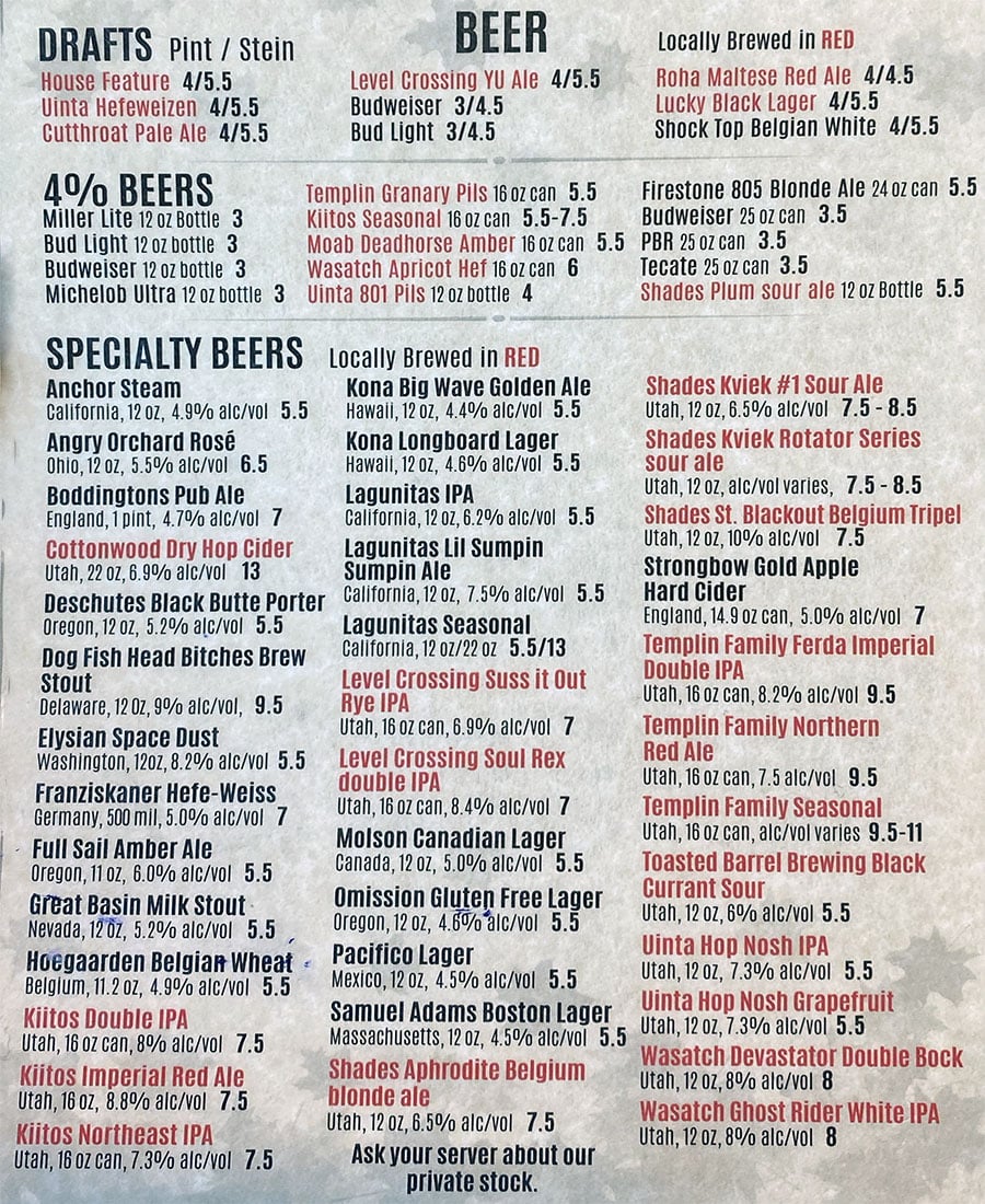 Lucky's Iron Door Roadhouse menu - beer