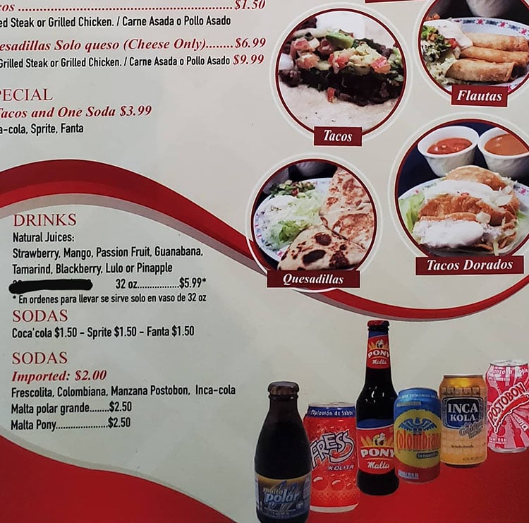 Sabor Latino menu - drinks