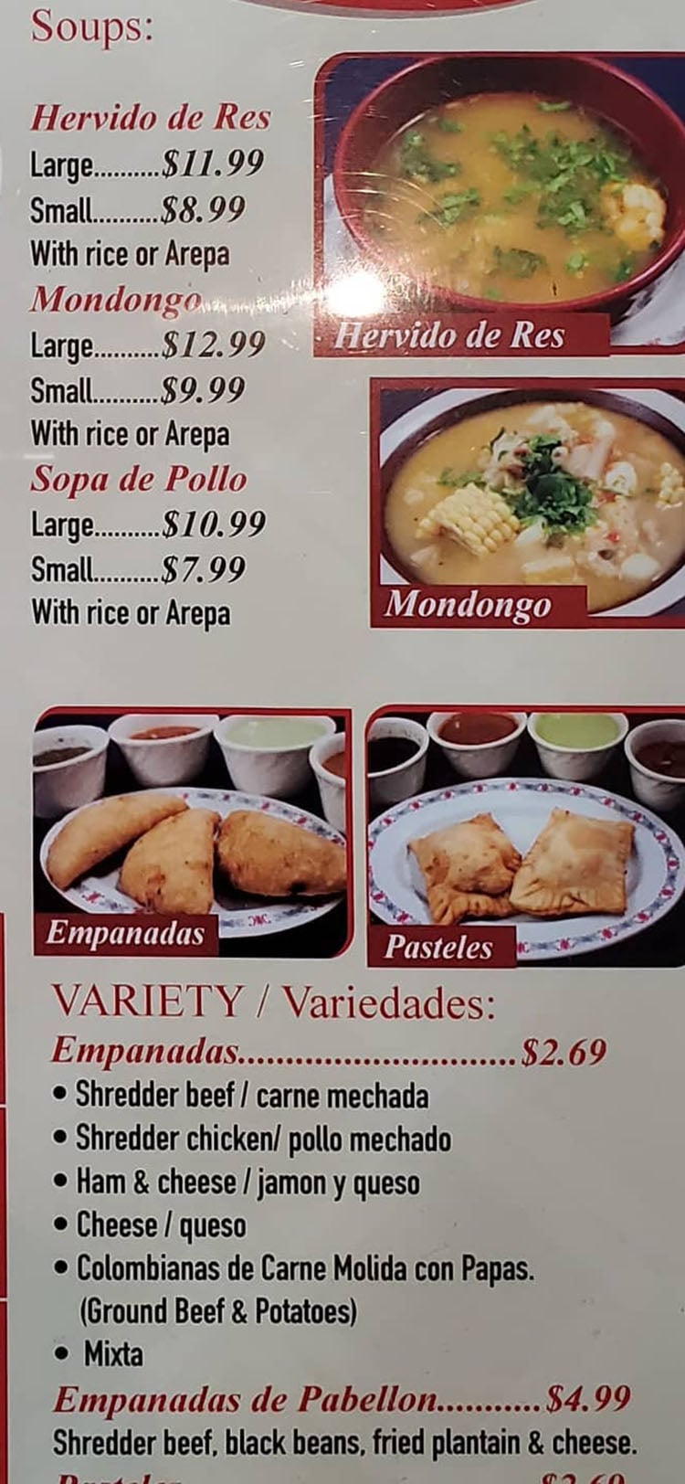 Sabor Latino menu - soups, empanadas