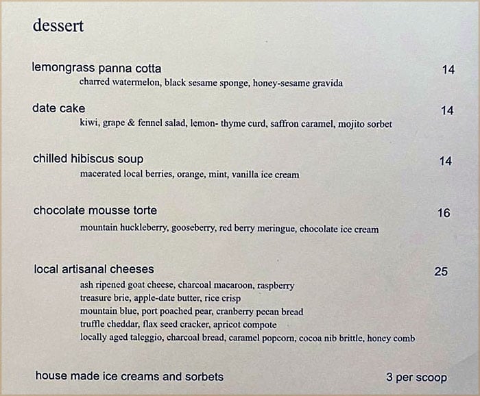 Yuta menu - dessert