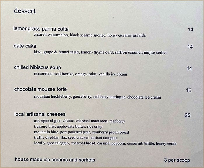 Yuta menu - dessert