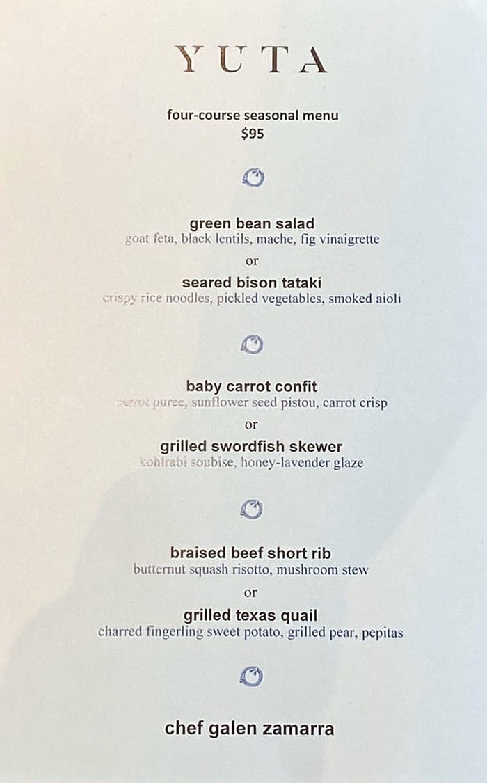 Yuta menu - example set menu