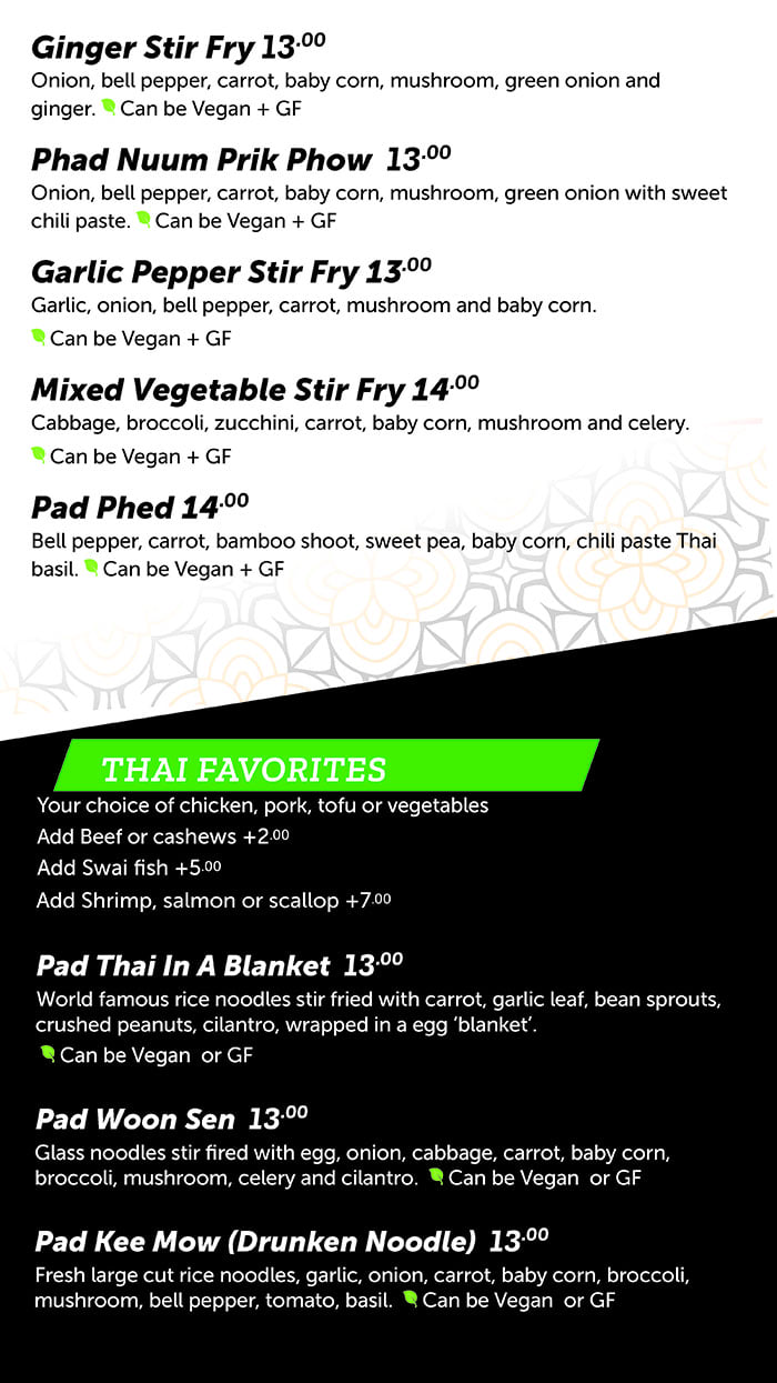 FAV Bistro menu - stir fry, favorites