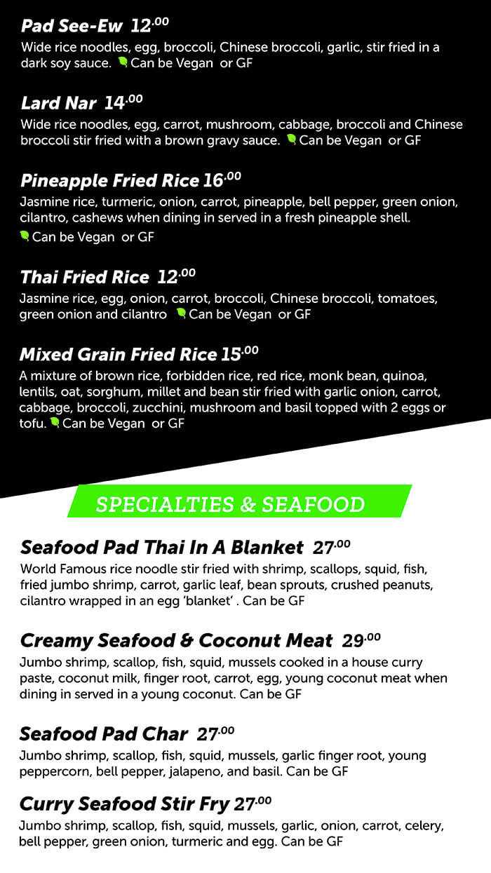 FAV Bistro menu - stir fry, seafood