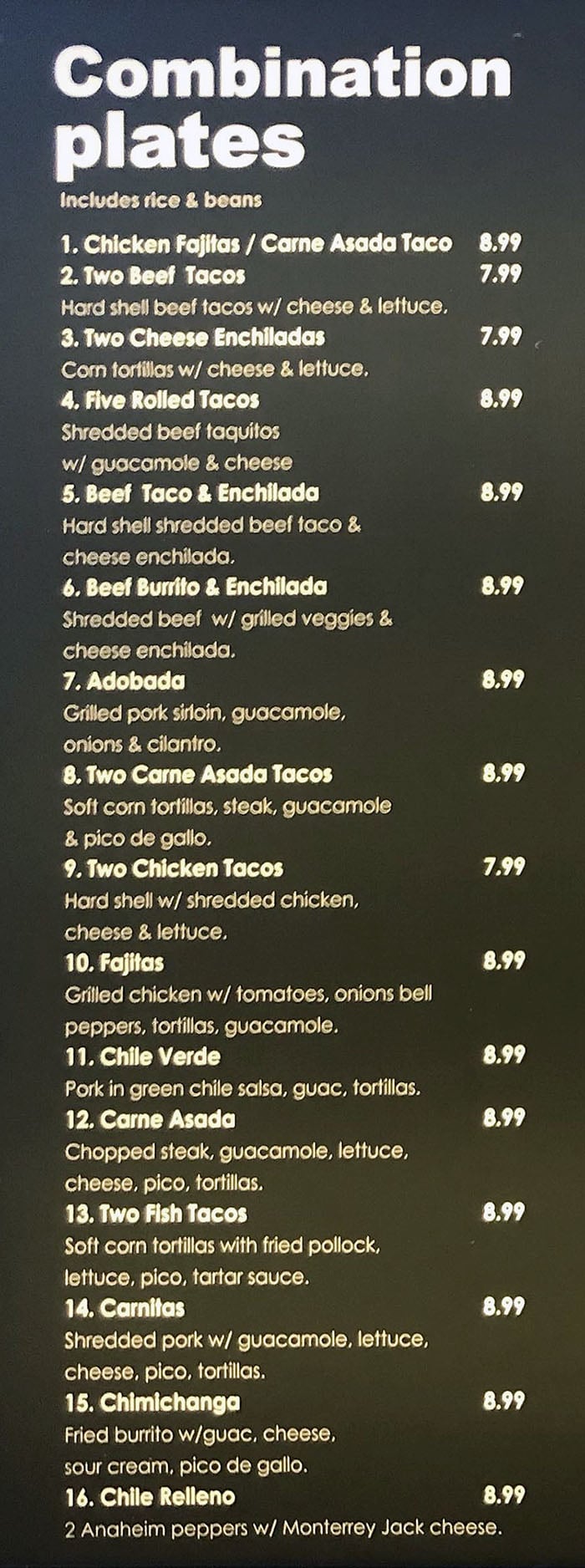 Alberto's menu - combination plates