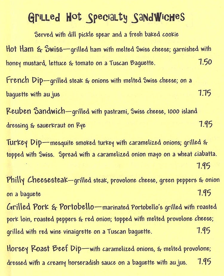 Knickerbockers Deli menu - grilled hot specialty sandwiches