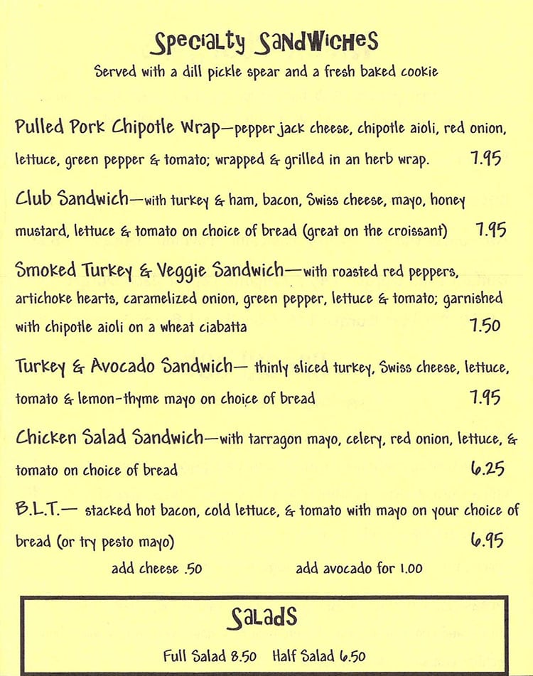 Knickerbockers Deli menu - specialty sandwiches