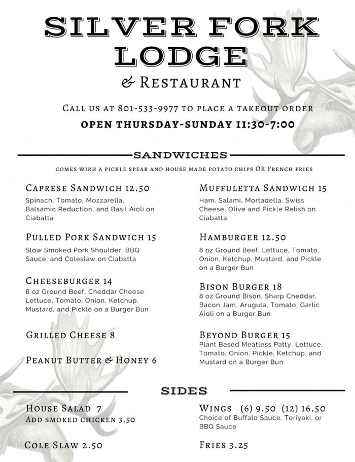Silver Fork Lodge menu SLC menu