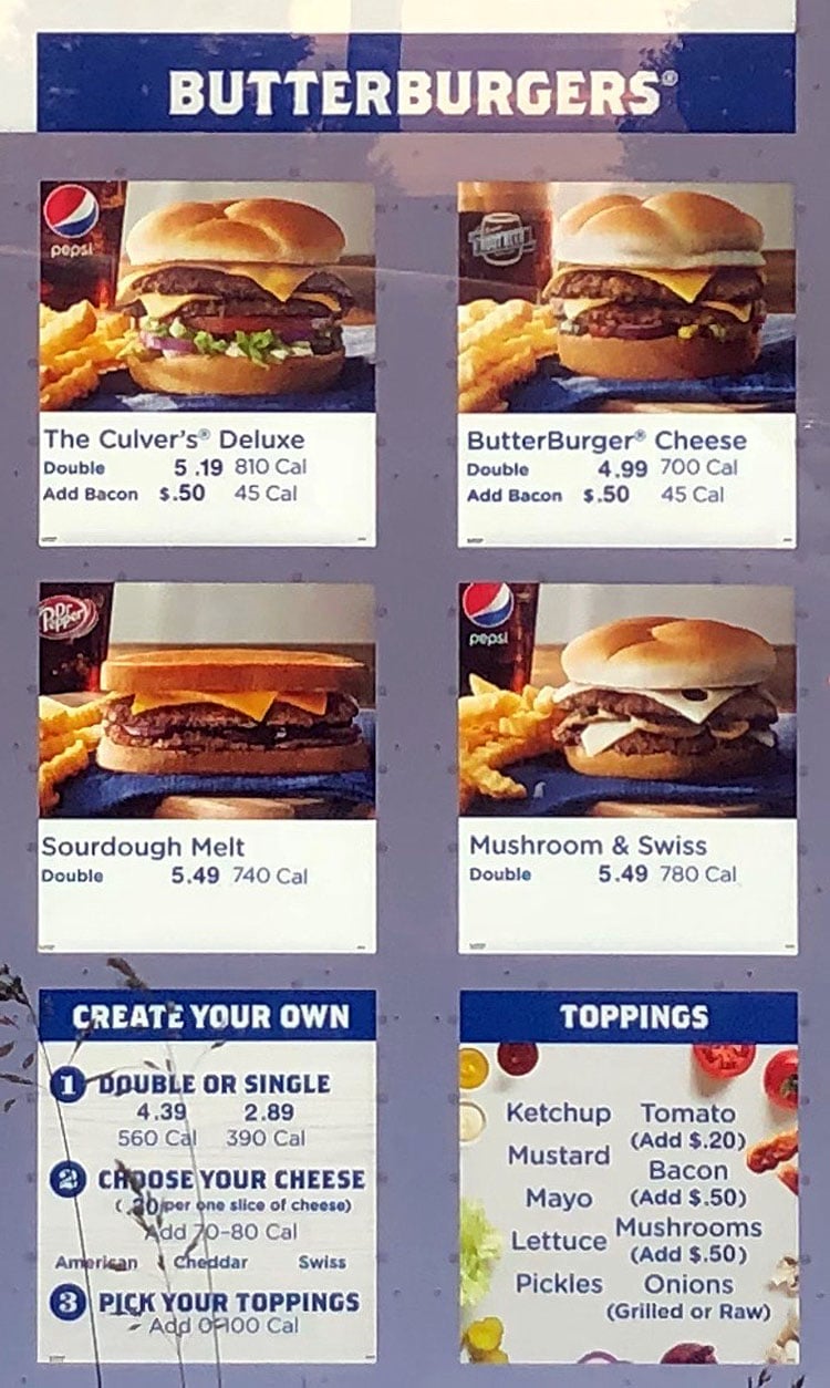 Culver's menu - butterburgers