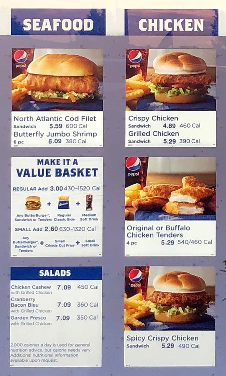 Culver's menu - seafood, chicken