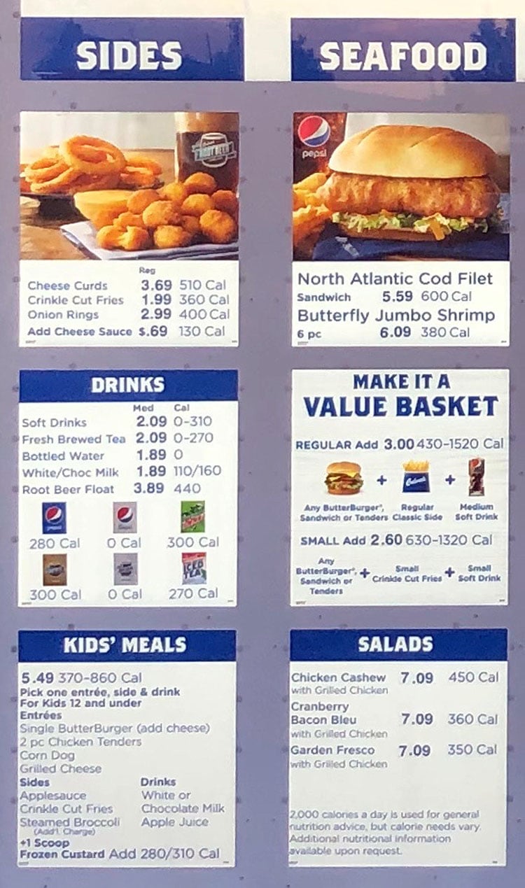 Culver's menu - sides, seafood