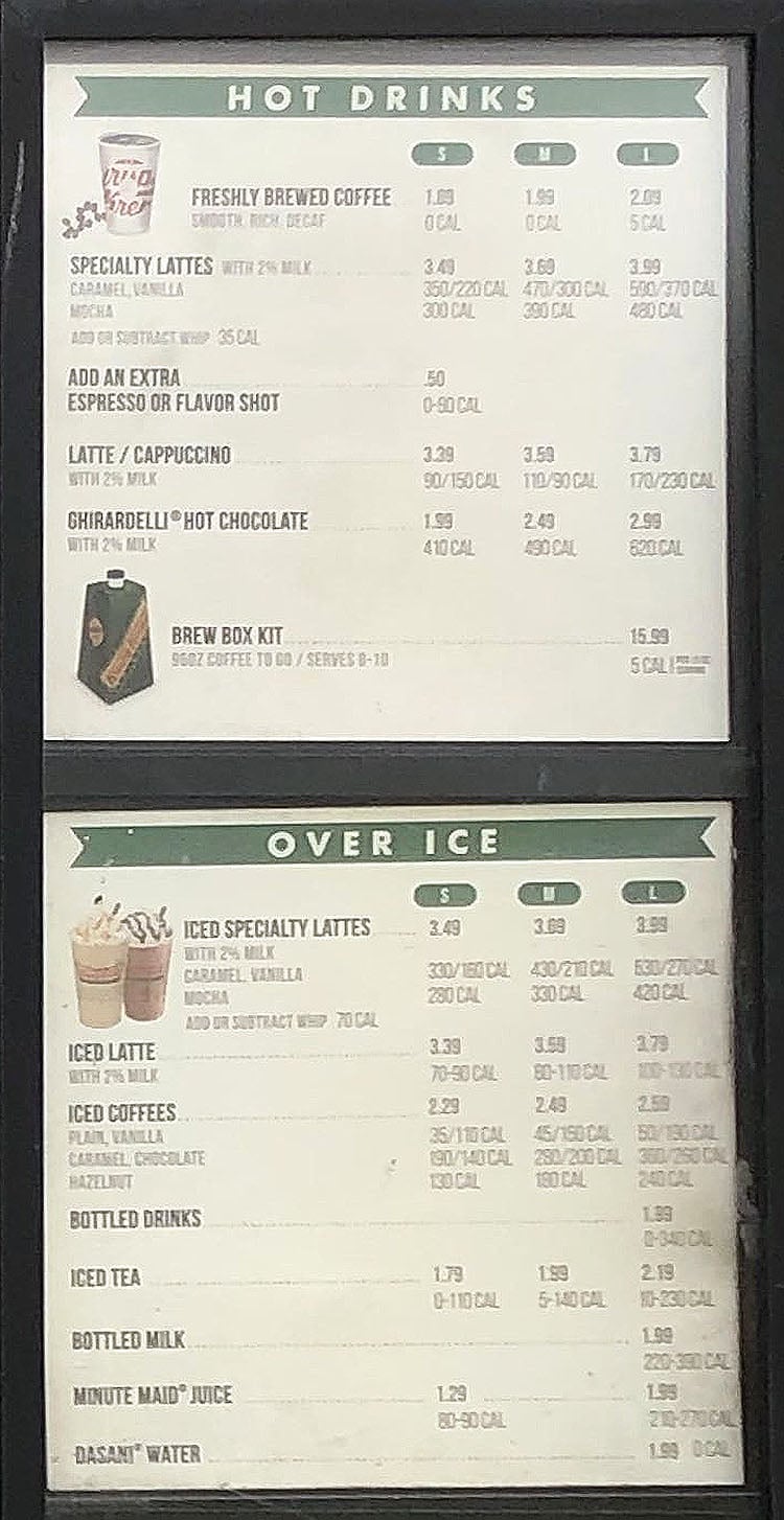 Krispy Kreme menu - drinks