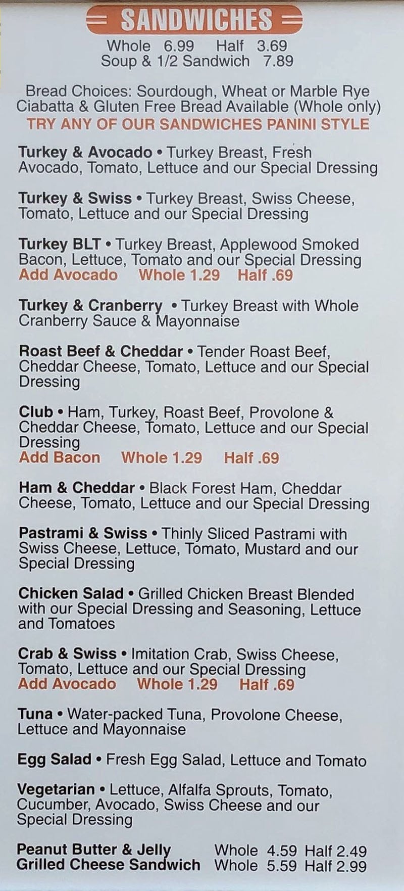 Riley's Sandwiches menu - sandwiches