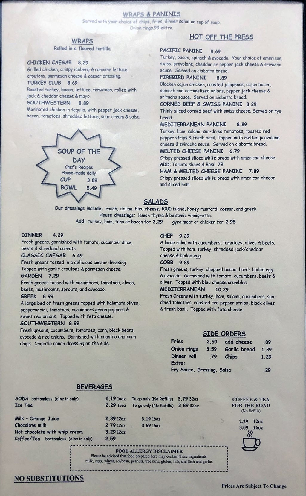 Roberts Restaurant & Deli menu - page two