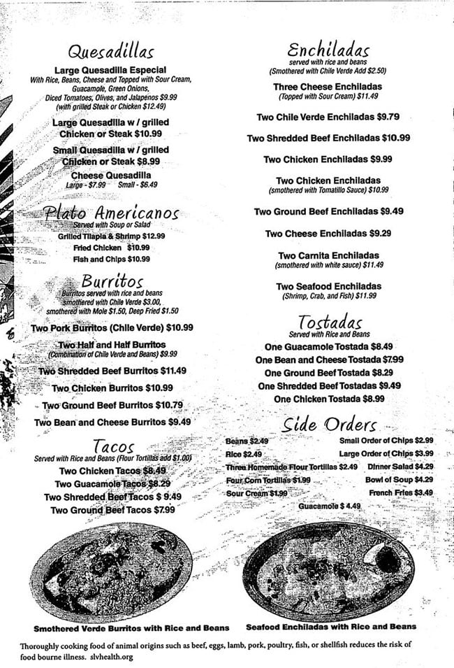 La Cocina menu - quesadillas, enchiladas, burritos, tacos, tostadas, sides