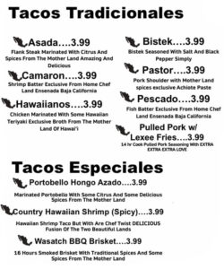 Taco Land menu – SLC menu