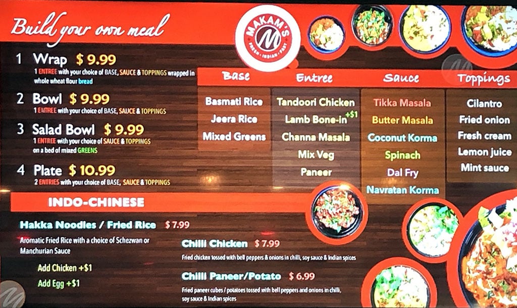Makam's Kitchen menu - build your own meal